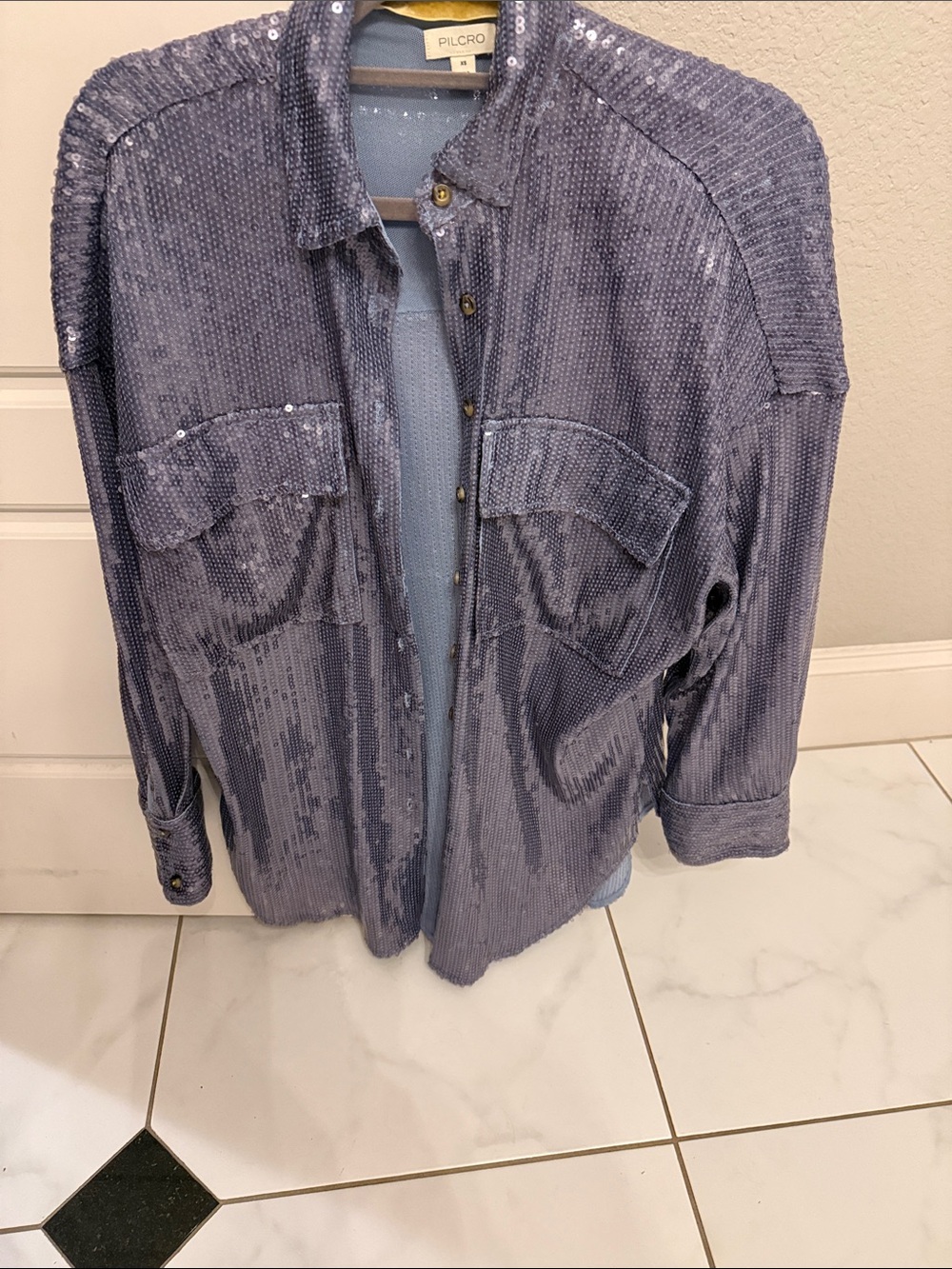 Pilcro Lavender Sequin Button-Front Shirt Jacket